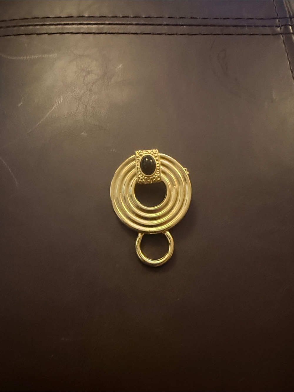 Gold-Tone Circular Brooch with Black Stone Accent - Women Jewelry